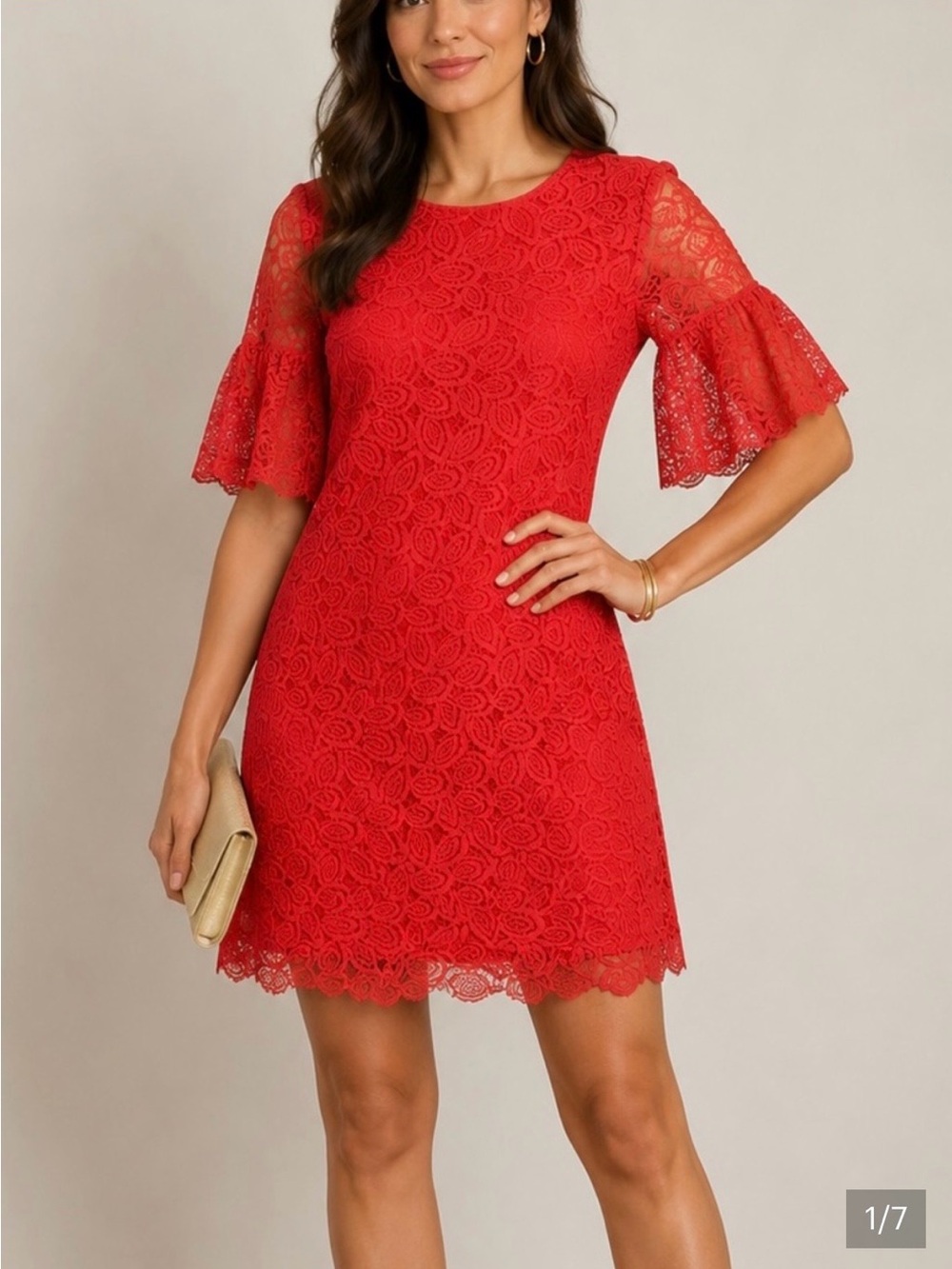 NWT Ann Taylor Red Lace Midi Dress with Flutter Sleeves